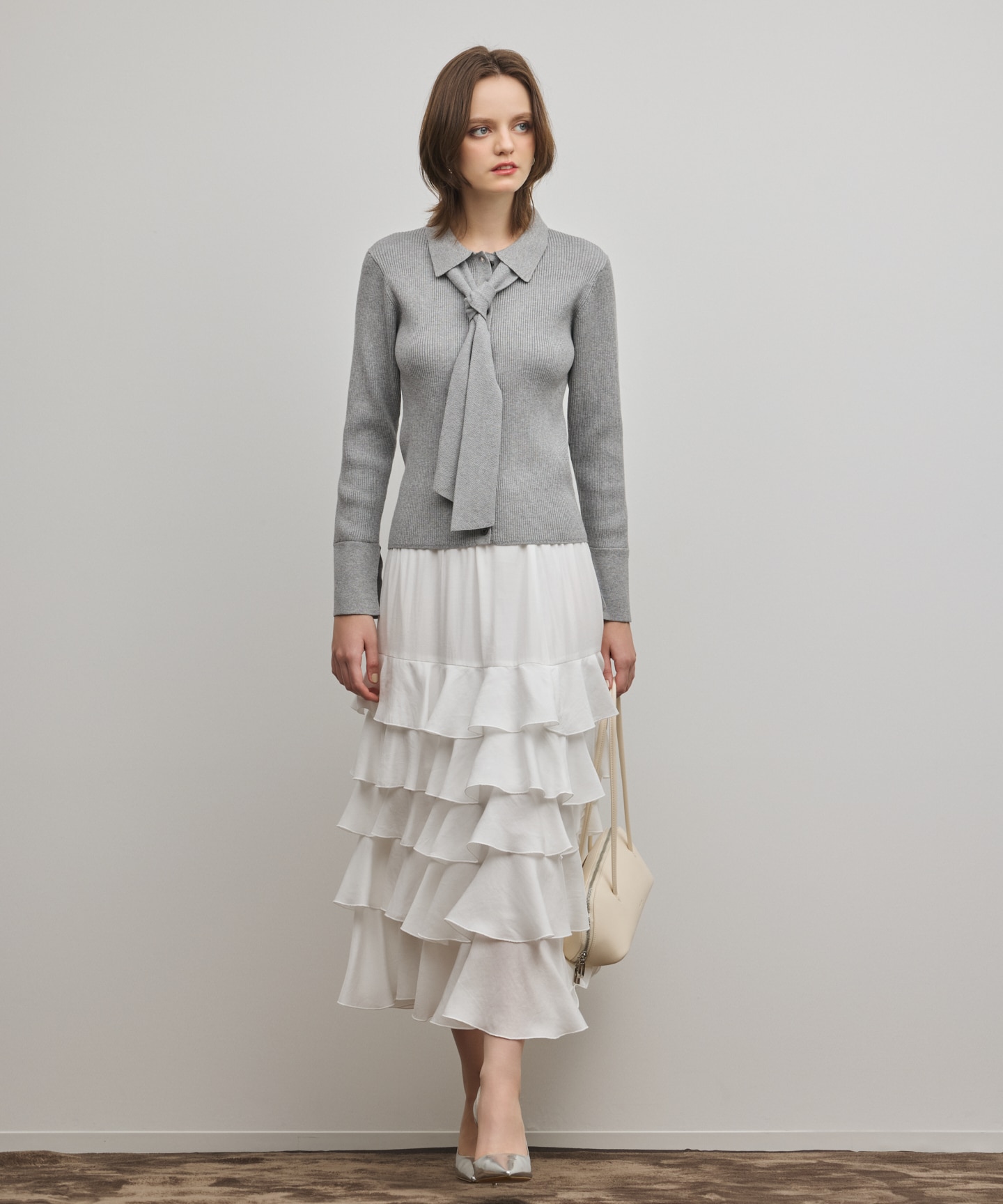 リブシャツニットトップ