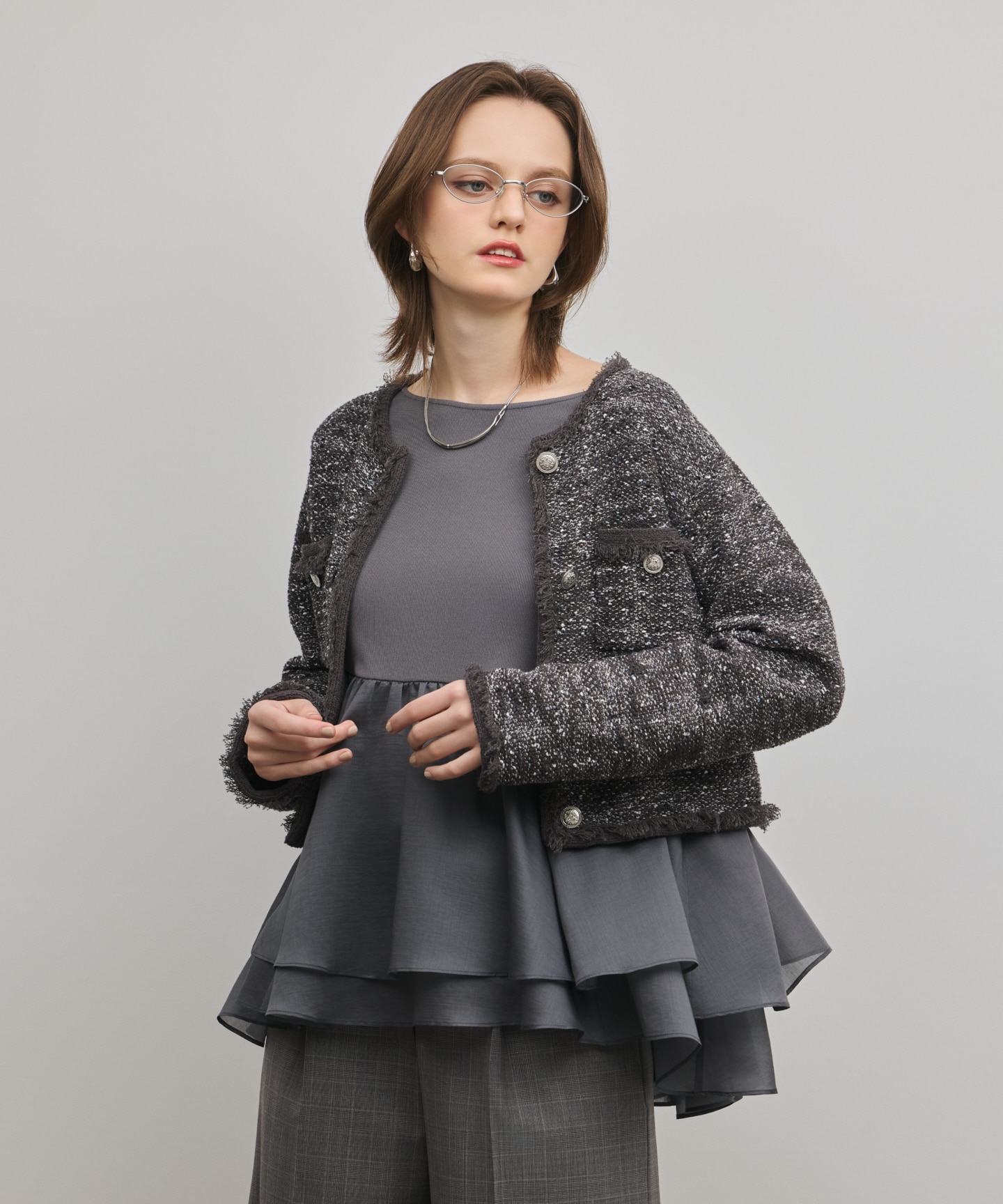 ツイードニットカーディガン