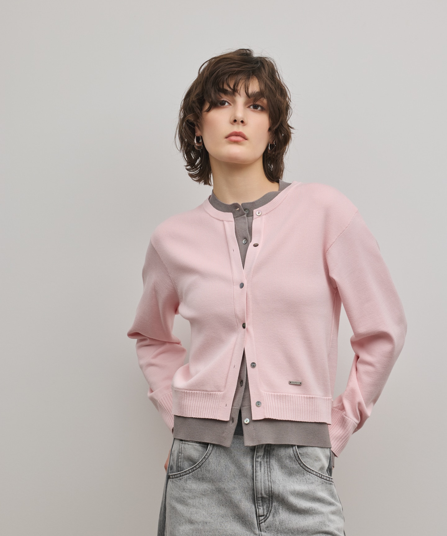 レイヤード風ニットカーディガン