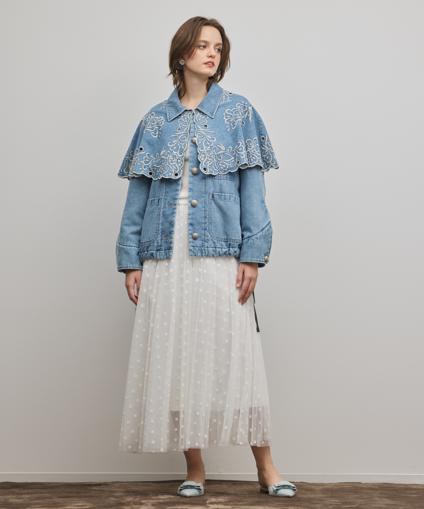 フロッキードットプリントスカート