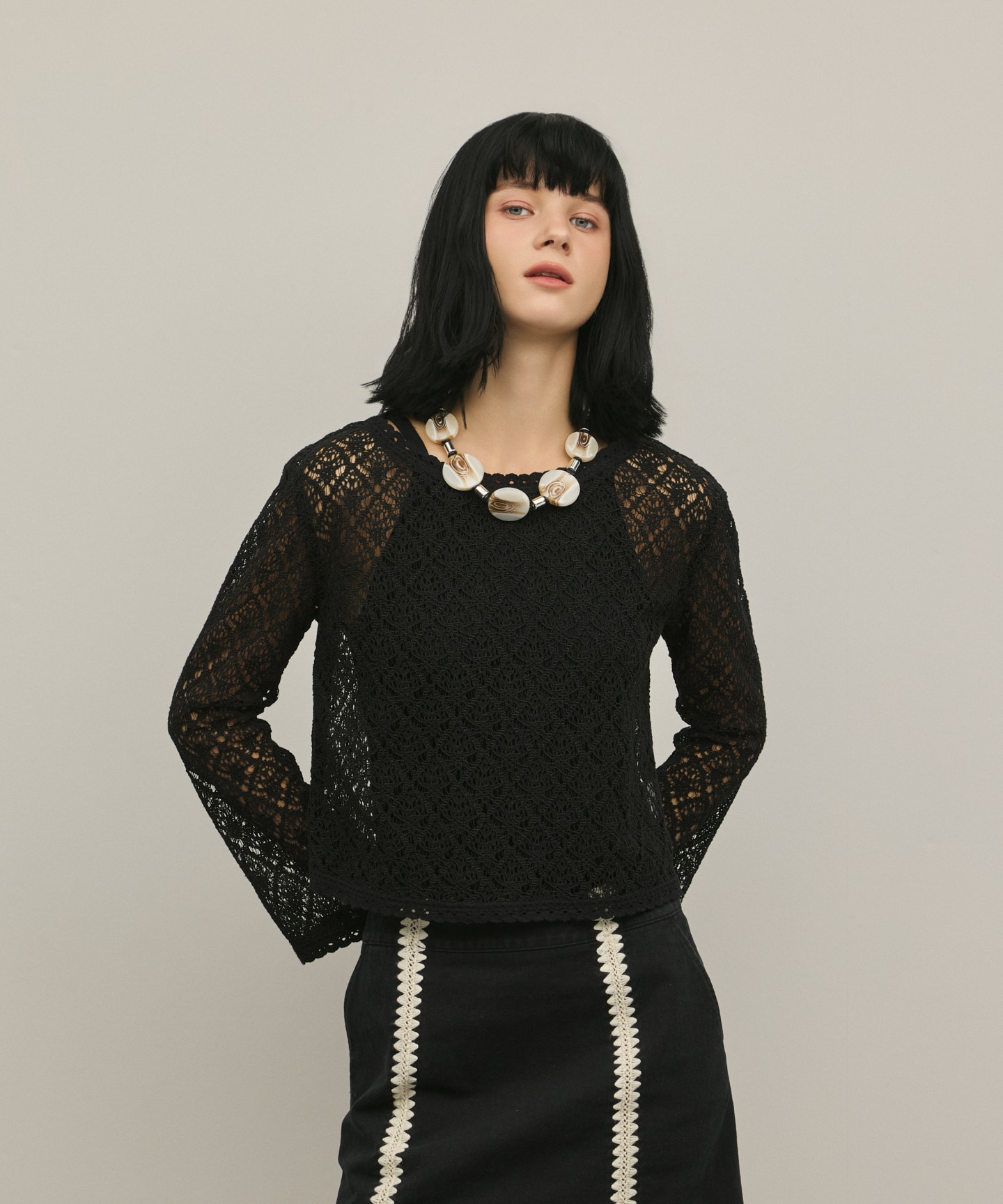 レースフレアスリーブトップ