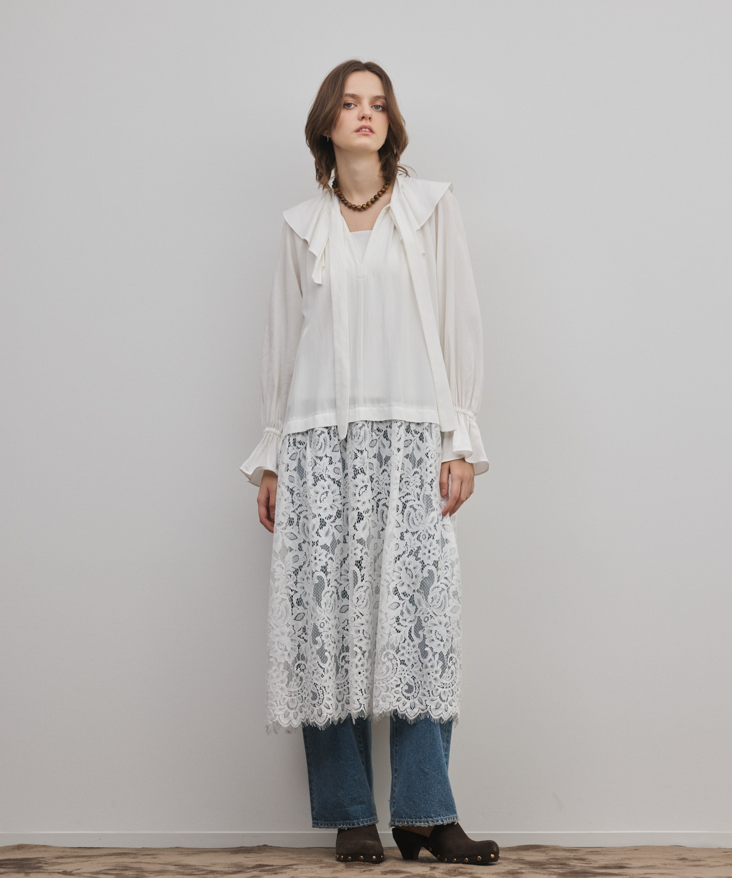 レースコンビフリルカフタンワンピース