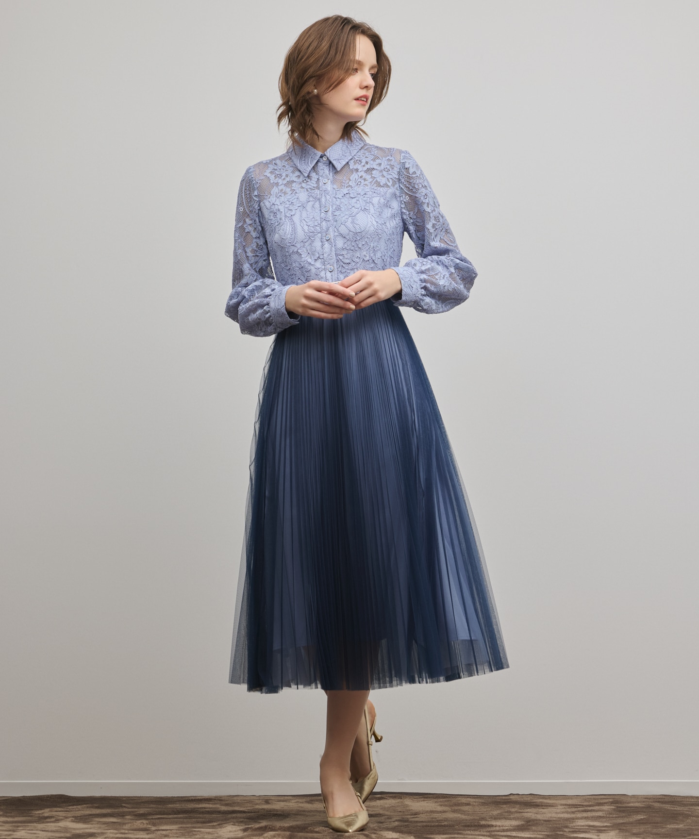 グレースコンチネンタル　コードレースプリーツワンピース