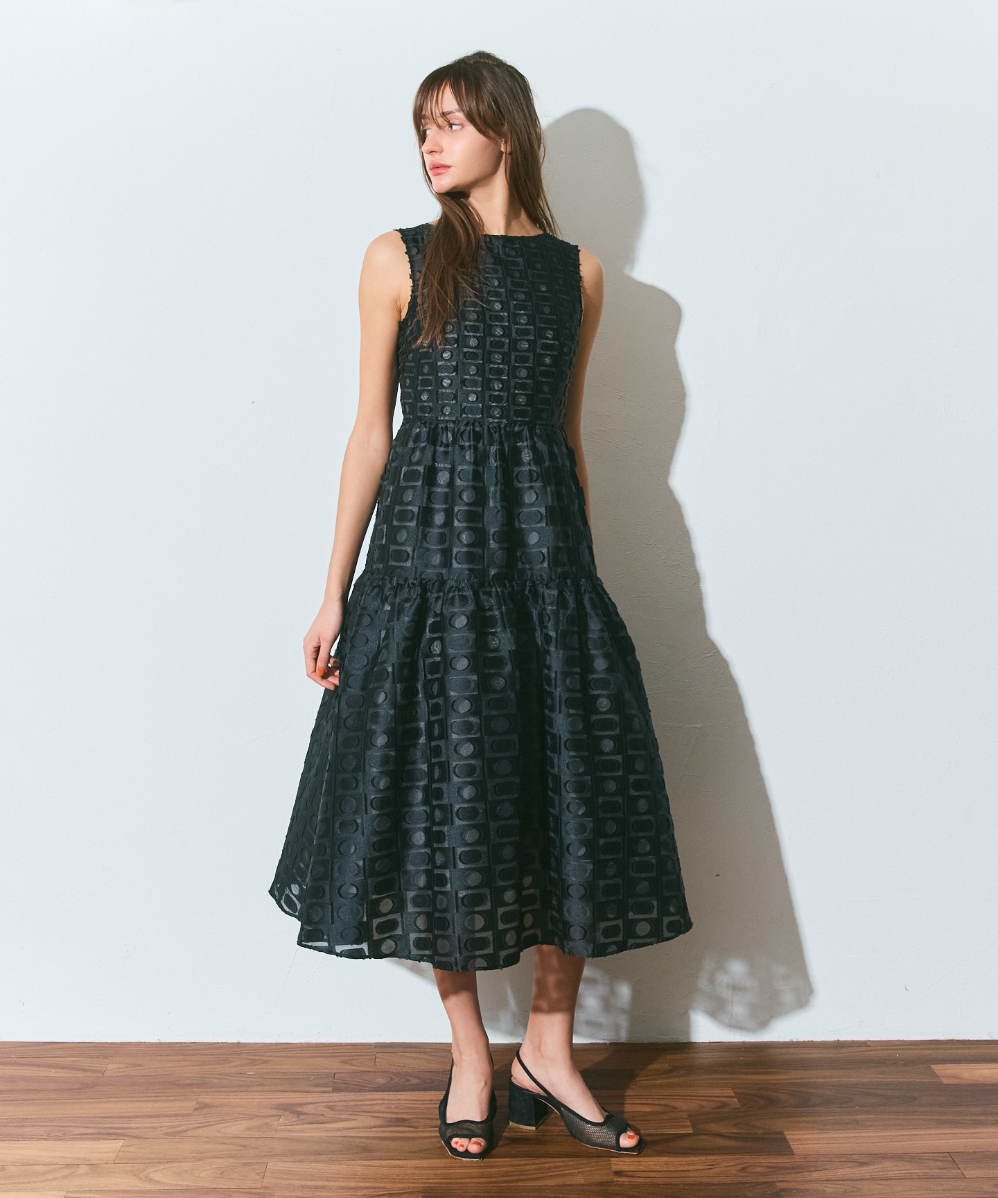 グレースクラス キカドットジャガードドレス